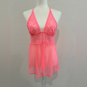 Cute Victoria Secret neon Pink lace lingerie‎ baby doll